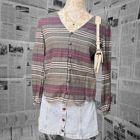 Madewell XS Plaid Button Front Cotton Blouse Long Sleeve Top Casual Fall Shirt - Picture 2 of 7